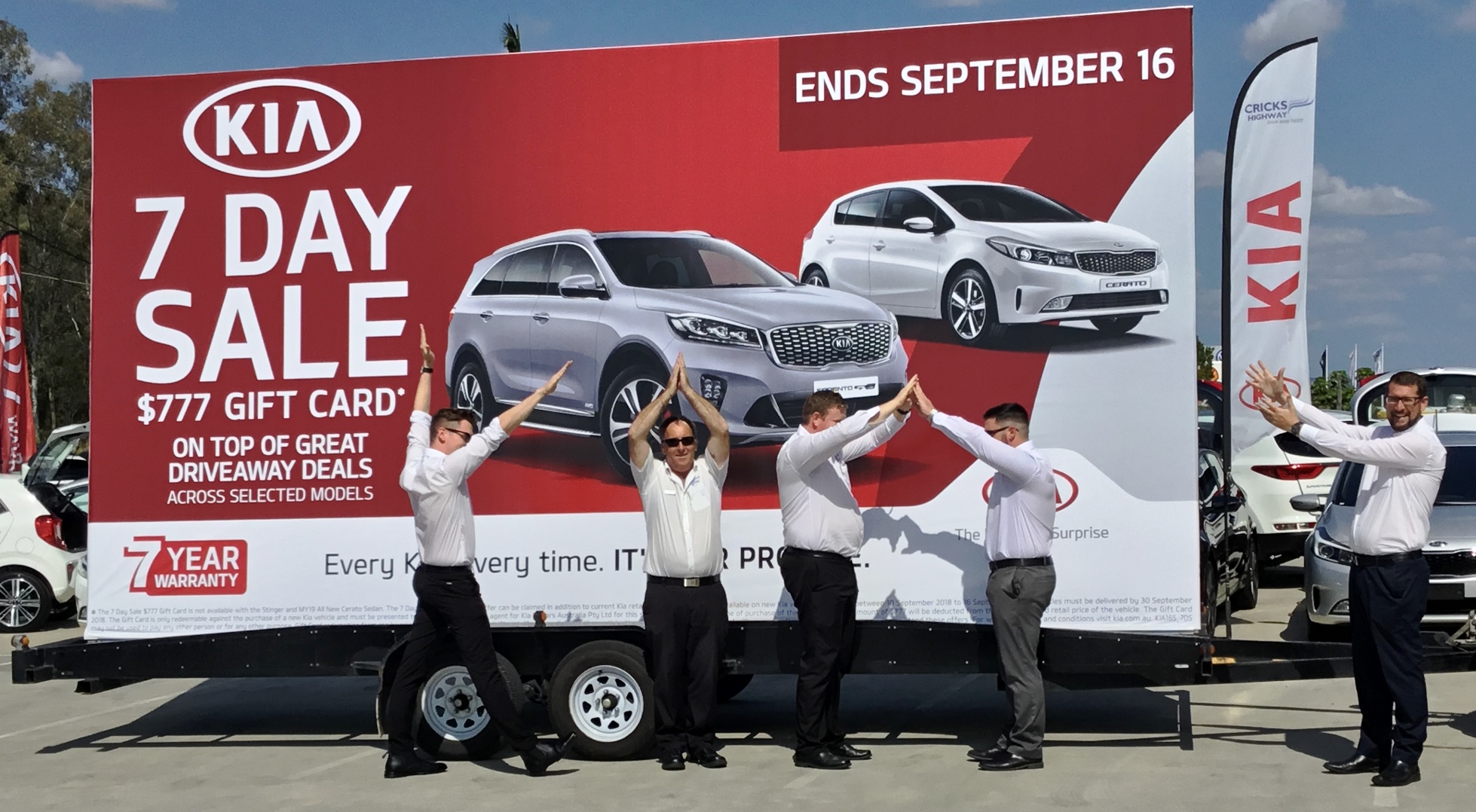 KIA dealership mobile billboard Melbourne promoting seven year warranty across suburban communities