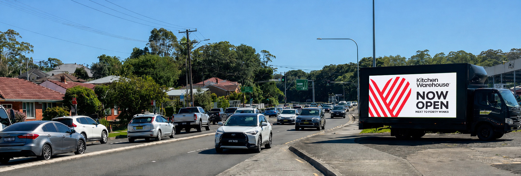 itchen Warehouse mobile billboard positioned near new Sydney store location driving local foot traffic