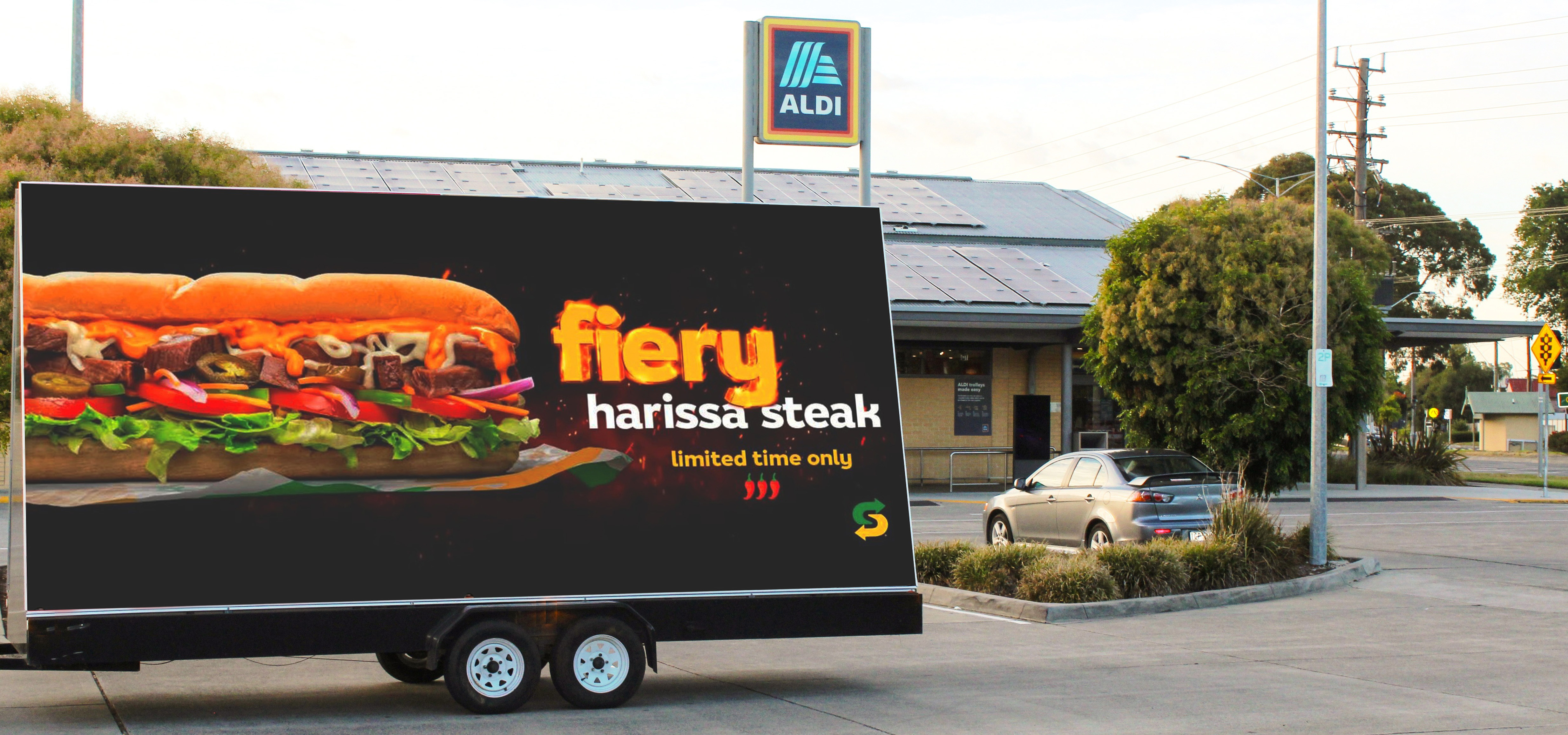 subway mobile billboard near Melbourne construction zone reaching contractors and workers